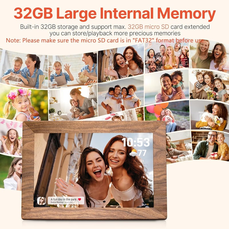 BIGASUO Frameo 10.1" Digital Picture Frame with 32GB Memory WiFi Electronic Photo Frame Wood 1280 x 800 IPS Touch Screen Auto-Rotate Slideshow Wall Mountable Share Photos/Video Remotely Anywhere - Image 3